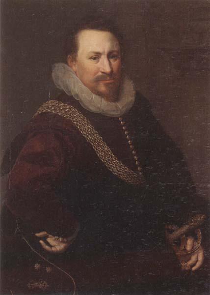 unknow artist Portrait of a Gentleman,half-length,wearing a crimson jacket,with a black mantle